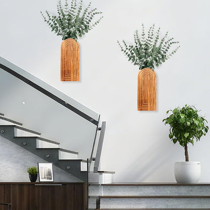 2 Pack Wood Wall Planter Vase Set with Artificial Eucalyptus,Wooden Wall Vase Modern Hanging Planters Boho Wall Mounted Indoor Planter Stand Holder for Living Room,Entryway,Hallway Decor(Light Brown)