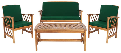 SAFAVIEH Outdoor Collection Fontana Natural/ Green Cushions 4-Piece Conversation Patio Set