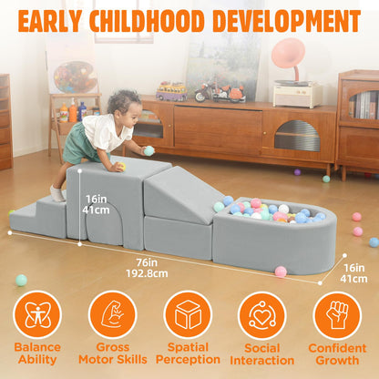 VENSEEN 6-Piece Baby Climbing Toys Set, Soft Foam Climbing Blocks with Ball Pool, Indoor Play Gym for Toddlers 1-3, First Gift for Crawling, Sliding