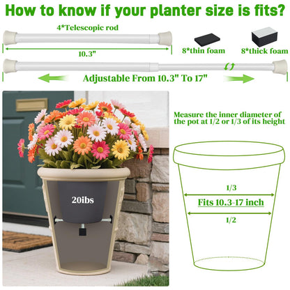 ISYOKE 2 Pack Adjustable Planter Inserts for Large Pots,10-17” Plant Risers for Inside Pots, Pot Fillers for Indoor Outdoor Tall Round Square Taper Planters