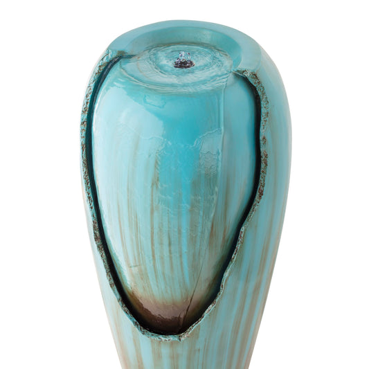 Alpine Corporation 33" Tall Outdoor Antique Jar Water Fountain, Vintage Cascading Design with LED Lights, Garden, Patio & Yard Decor, Turquoise