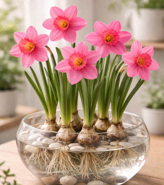 Indoor Pre-Chilled Pink Pony Daffodil Bulbs for Forcing Indoors - Easy to Grow in Water Indoors - Prechilled Indoor Bulbs - Bright Blooms During Cold Winter - Holiday Hostess Gift (5 Bulbs)