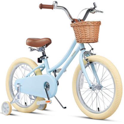 Petimini 18 Inch Little Kids Bike for Age 5 6 7 8 Years Old Girls Retro Vintage Style Bicycles with Basket Training Wheels and Bell, Blue