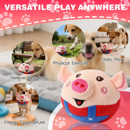 methill Interactive Dog Toys, 2026 New Active Moving Pet Plush Toy, Rechargeable Squeaky Dog Ball Toy with Talking Sound, Washable Bouncing Piggy Toy for Dogs Puppies (Red)