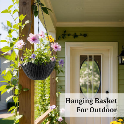 RooTrimmer Hanging Planters for Indoor Outdoor Plants 8 and 10 Inch, 4 Packs Hanging Flower Pot with Drainage Holes, Self-Watering Hanging Basket Perfect for Home, Office and Garden, Black