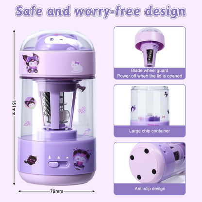 Rechargeable Automatic Electric Pencil Sharpener, Auto in & Out 3 Adjustable Thickness, Type-C Charging, Cute DIY Stickers, for 6-8mm Pencils, 3s Fast Sharpening, Ideal for School & Home (Purple)