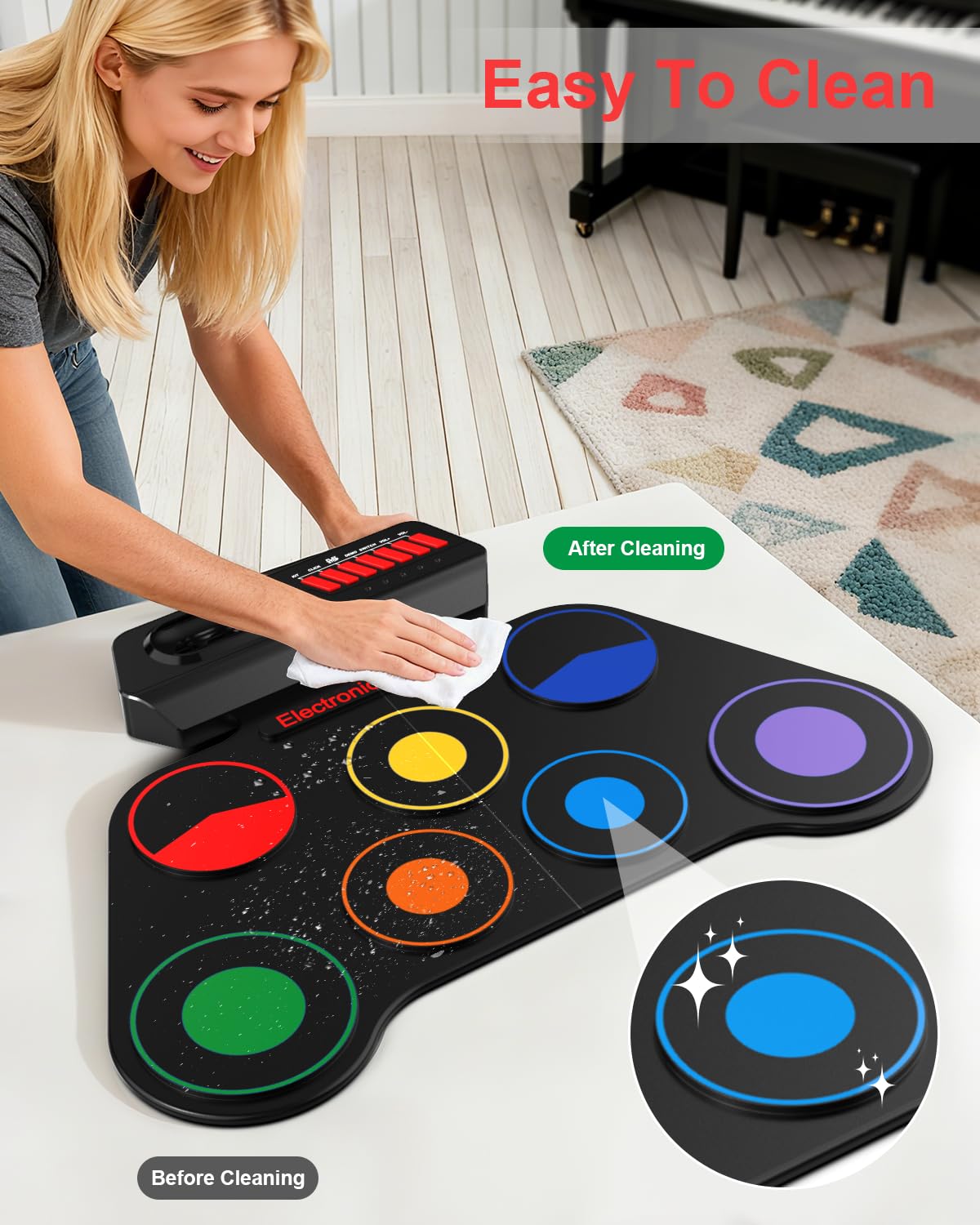 AiJoy Portable Electronic Drum Set for Kids – 7 Pads, Built-in Speaker, Rechargeable Roll-Up Drum Kit with Headphone Mode & Demo Songs – Ideal Xmas Gift for Beginners & Children