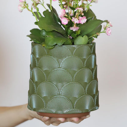 GUGUGO Pearl Sage Green Scale Planter, Cute Unique Plant Pot with Drainage, Eclectic Colorful Small Flower Planters Pots for Indoor & Outdoor Plants, Rainbow Funny Succulent Gardening Pot Gifts