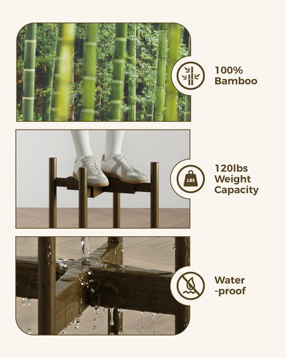 leaf&lull Adjustable Plant Stand Indoor Mid Century Modern Plant Stands Bamboo Plant Holder Corner Plant Stand for Indoor Plants Single Plant Stand Flower Stand for Home Living Room Bedroom Balcony Tea Brown 14.5 in