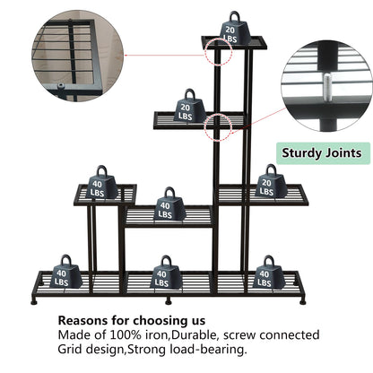Twhep Heavy Duty Metal Plant Stand, 5 Tiers Multifunctional Plant Stand for Indoor Outdoor, for Tall Large Rack for Living Room Garden Balcony, Black
