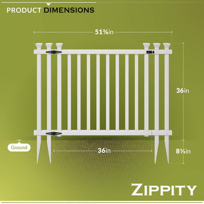 3ft H x 4.2ft W (1 Gate) No Dig Zippity Baskenridge Gate Kit, White Vinyl Picket Fence Gate Kit for Baskenridge Fence Panels, Gate for Backyard, Patio, Outdoor, & Garden Fence, ZP19038
