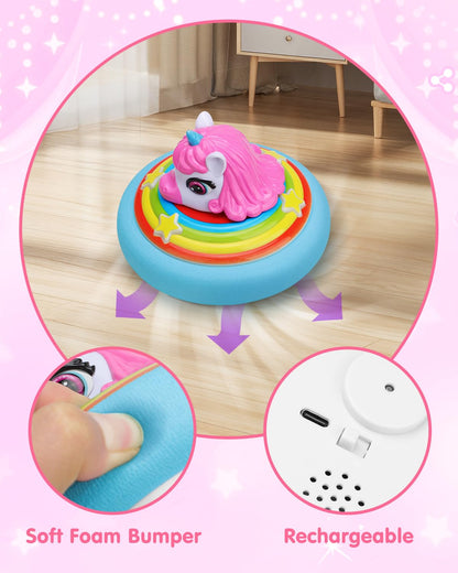 Givzan Hover Soccer Ball for Kids Indoor Toys for Girls Age 6, 7, 8, 9, 10, 11, 12 Year Old, Girl Birthday Gifts Unicorn Toys, Rechargeable Air Floating Soccer Toy with LED Lights Foam Bumper
