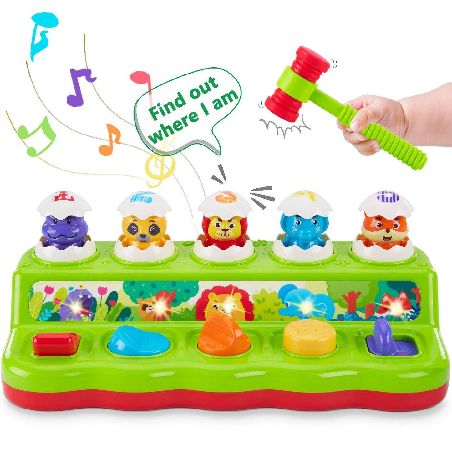 WOWOHAGE 1 Year Old Toys for Boys Girls Birthday Gift, Cause and Effect Animal Pop Up Toy with Music and Light for Toddlers 1-3, Preschool Learning Educational Toys Gifts for Babies 12 Months