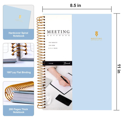 Yoment Meeting Notebook for Work with Action Items 8.5 x 11 Hardcover Professional Notebooks for Work Organizer Planner Business Meeting Notebooks for Note taking,Light Blue