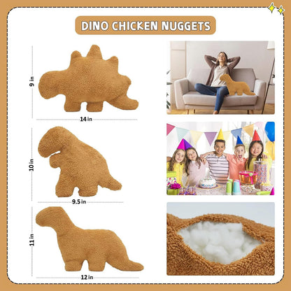 TVVPGG Dino Nugget Pillow, 3 Pcs Dino Chicken Nuggets Plush Stuffed Animal Gift for Kids Adults Girlfriend Christmas