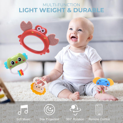 YUNGCHI Baby Mobile for Crib with Crib Toys Music and Lights for Pack and Paly Crib Musical Carousel Mobile Baby Mobile for Girls and Boys Portable Mobile for Baby Bassinet Toys Hanging - Blue
