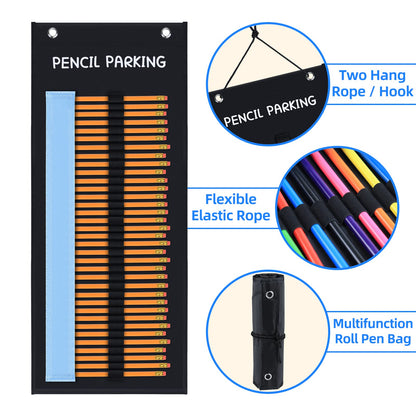 ALSLEA 2-Pack Pencil Parking for Classroom, Pencil Holder for Desk Organizer Roll up Pencil Case with 72 Slots, Portable Pencil Dispenser for Classroom 2025 Back to School Teacher Essential