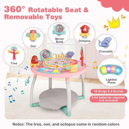 BABY JOY 5 in 1 Baby Activity Center, Baby Jumpers and Bouncers with Removable Toys, Lights & Music, 3 Adjustable Heights, Interactive Play Center for Toddlers Boys Girls 6-36 Months (Pink)