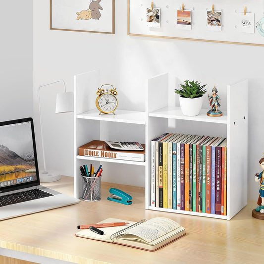KVTUKIAIT Desktop Shelf Organizer for Top of Desk - Wood Desk Hutch for Dorm Room Essentials & Home Office - Small Tabletop Bookshelf for Storage & Decor Display