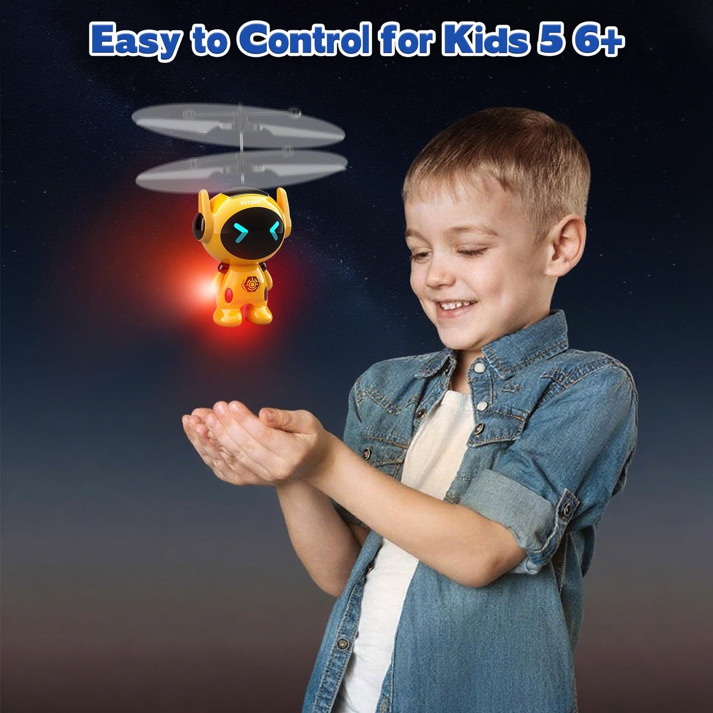 Tcvents Flying Robot Toys for Kids, Flying Ball Hand Operated Drones with LED Lights Indoor Rechargeable Mini Drone Helicopter Birthday Gift for Boys Girls Age 6-8 9 10 11 12+ Years Old, Yellow
