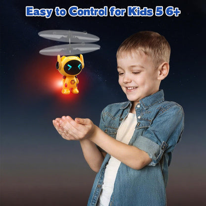 Tcvents Flying Robot Toys for Kids, Flying Ball Hand Operated Drones with LED Lights Indoor Rechargeable Mini Drone Helicopter Birthday Gift for Boys Girls Age 6-8 9 10 11 12+ Years Old, Yellow