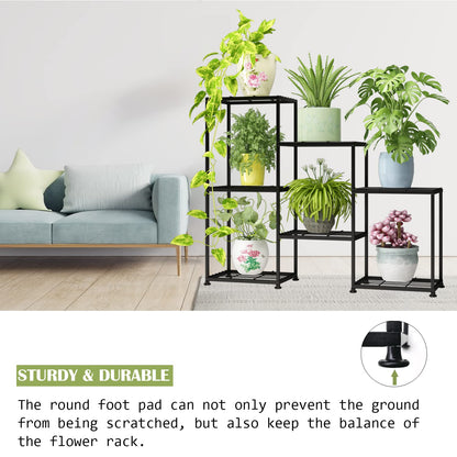 YUJCHMTZN Metal Plant Stand Indoor Metal Plant Stands Outdoor Tiered Plant Shelf for Multiple Plants, 3 Tiers 7 Potted Ladder Plant Holder Table Plant Pot Stand for Window Garden Balcony Living Room