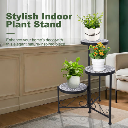 Chonsun 3 Tier Mosaic Plant Stand Foldable Corner Shelf for Indoor Outdoor Tall Plant Holder Display Rack for Patio Balcony Living Room Garden Decor