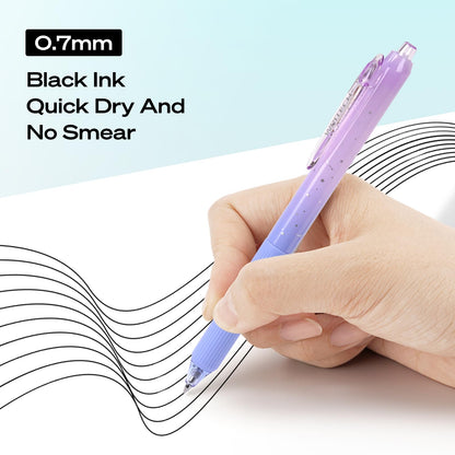 WRITECH Gel Pens Fine Point: Nebula Pen Set 0.7mm Black Ink Retractable 6ct Medium Point Smooth Writing with Aesthetic Gradient Color Barrel for Journaling Note Taking Silent Click No Smear