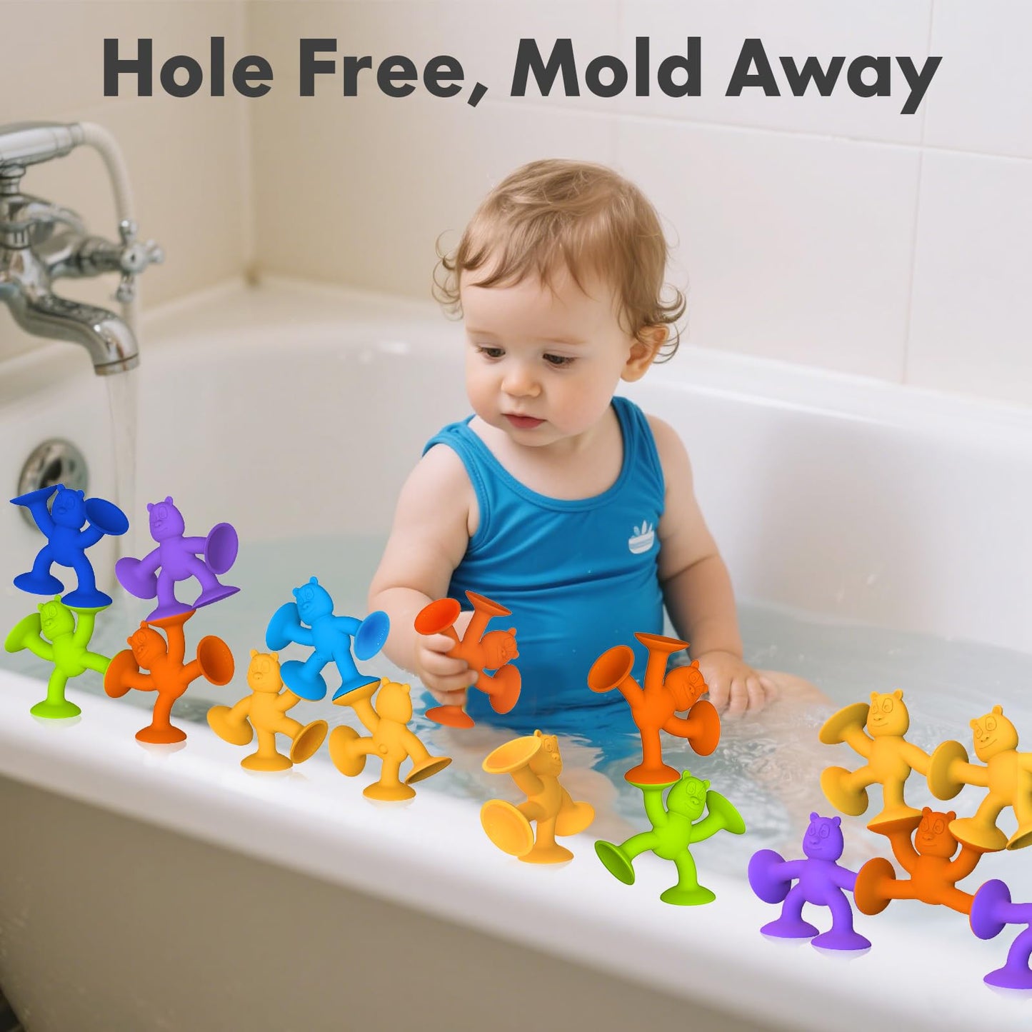 Suction Cup Toys（Pack of 12）, No Hole Baby Bath Toys Suction Toy - Connect, Build, Create - Toddler Bath Toys for Kids Ages 1-3, Silicone Sensory Fidget Toys for Baby Tray Window Travel