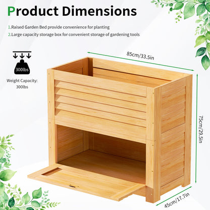SUNYRISY Wooden Raised Garden Bed with Storage Box, 34" L x 18" W x 30" H Elevated Large Planter Box for Planting Herb Vegetable Flower Outdoor Indoor, Wood