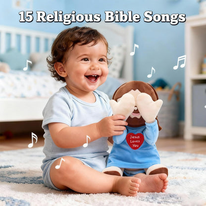 Yelakey Jesus Plush Peek A Boo Toy, Jesus Stuffed Doll Religious Plushie with 15 Bible Songs for Kids Christmas Easter Gifts 10''