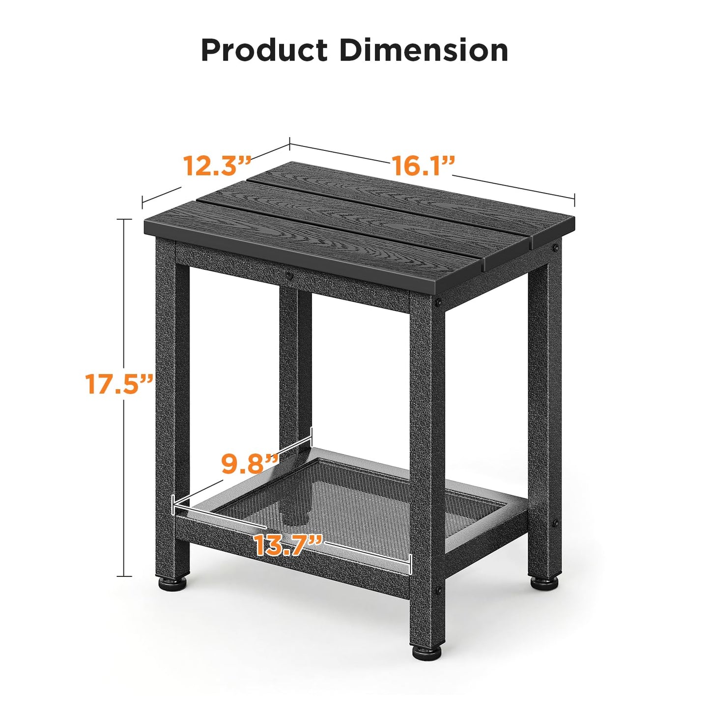 ODK Outdoor Double Side Table, Adirondack Patio End Table with Weather-Resistant Waterproof Top for Hot Tub Garden, Balcony, Poolside, Black