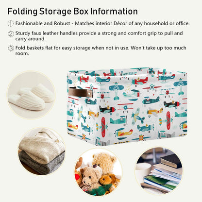 Storage Basket Cube Cartoon Airplane Helicopter Large Collapsible Toys Storage Box Bin Laundry Organizer for Closet Shelf Nursery Kids Bedroom,15x11x9.5 in,2 Pack