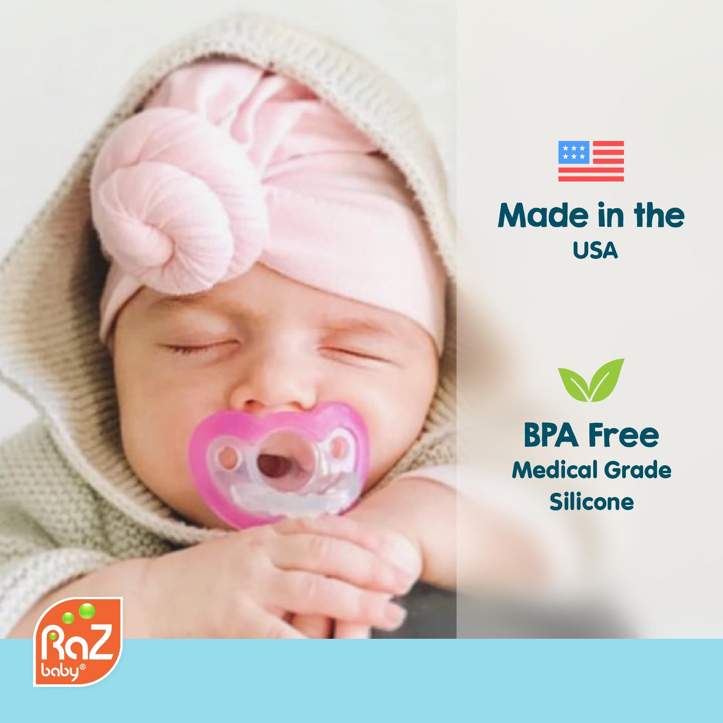 RaZbaby JollyPop Pacifier, Holder w/Detachable Baby Pacifier, Stuffed Animal RaZbuddy, All Ages 0M+, 100% Medical Grade USA Made Silicone, Machine Washable, Textured & Easy to Hold – Panda