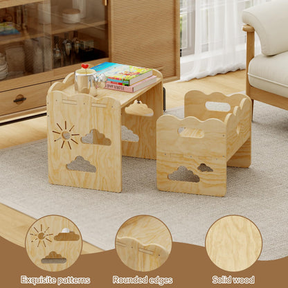 BPMFDTNL Montessori Table and Chair Set -Toddler Table and Chair Set,Wood Toddler Table and Chairs, Weaning Baby Tables Chair Set,1-3 Year Old Kids Ldeal for Mealtime, Learning, and Play