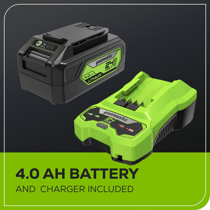 Greenworks 24V 13“ Brushless Cordless Lawn Mower with 4.0Ah Battery & Charger,Maintenance-Free Push Mower with 2-in-1 Mulch/Bag