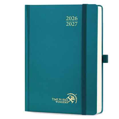 POPRUN 2026-2027 Daily Planner One Page Per Day (Medium - 5.75" x 8.5") - Academic Calendar Book(July 2026 - June 2027), 2026 Day Appointment Book with Pen Holder, Hardcover - Pacific Green