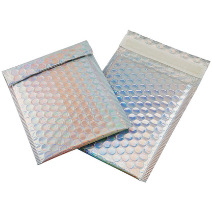 HOIGON 100 PCS 5 x 6 Inch Silver Metallic Bubble Mailers, Foil Glitter Poly Padded Mailing Cushion Envelopes, Holographic Self Seal Adhesive Shipping Bags for Mailing, Packing