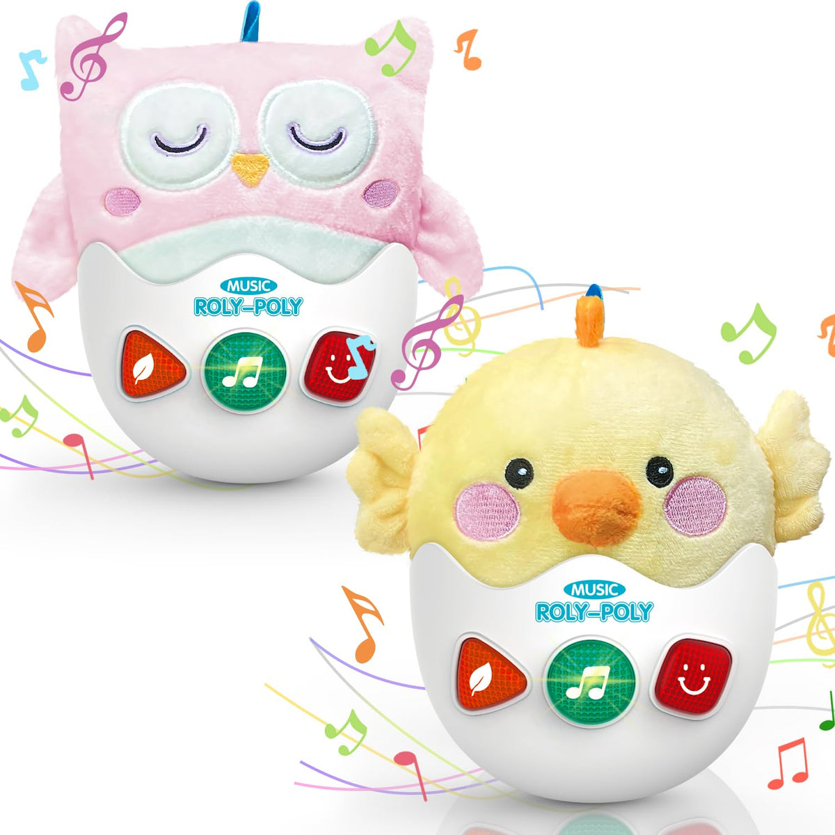 WOWOHAGE Baby Toys 0-6-12 Months, Plush Musical Toys, Cute Stuffed Animal Infant Toys with Light & Sounds, Roly-Poly Sensory Toy Birthday Gift for Newborn Boys & Girls
