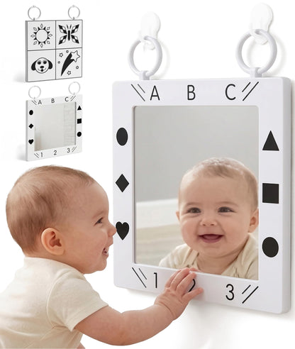 Premium Tactile Baby Mirror Toy for Tummy Time & Play, Double-Sided High-Contrast Sensory, Supports Crawling & Vision, Easy Clean, 12”x12” Large Size, Lightweight, Ideal Gift for 0–12 Months Babies