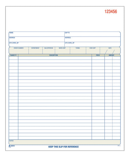 Adams Order Book, Carbonless, White/Canary/Pink, 3-Part, 8-3/8 x 10-11/16 Inches, 50 Sets (TC8100)