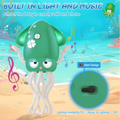 AOTIBO Baby Dancing Octopus Toy for 1 2 3 4 5 Year Old Boy Girl, Baby Tummy Time Electric Crawling Octopus Toys 12-18 Months, Dancing Squid Toy for Walking Toddlers, Kids 1st Birthday Gifts, Green
