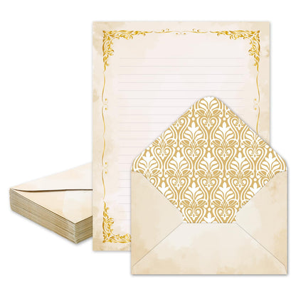 Whaline 60 Vintage Stationery Paper Set Gold Border Letter Writing Paper with Envelopes for Greeting Card Invitation Office Printing, 8.5 x 11 Inch