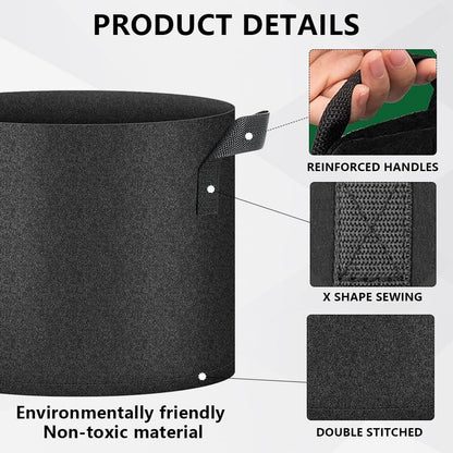 Ukontagood 50 Pack Grow Bags, Black Heavy Duty Fabric Pots Nonwoven Potato Grow Bags with Sturdy Handles & Reinforced Stitching, Breathable Vegetable Flower Plant Growing Containers Bags (10 Gallon)