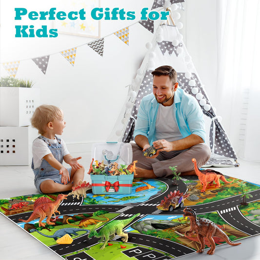 Kiddiworld Dinosaur Toys for 3 4 5 Year Old Boys Gifts, 25 Pieces Dinosaurs Toys for Kids 3-5-7, Dino Figures Activity Play Mat Christmas Birthday Gifts for Girls Toddler Toy Age 2-4