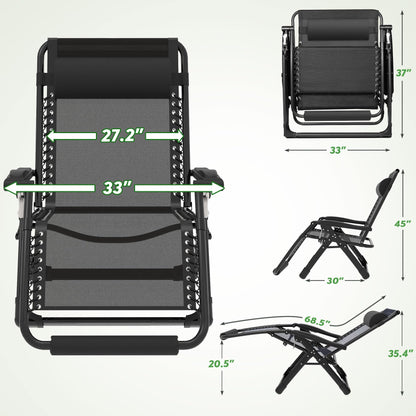 ZENPETIO Oversized Zero Gravity Chair, 33In XXL Zero Gravity Recliner Lounge Chair, Anti Gravity Chair for Indoor and Outdoor, Reclining Camping Chair for Lawn and Patio w/Cushion and Footrest, 500LBS