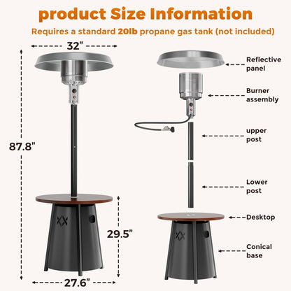 Pamapic 50,000 BTU Outdoor Heaters for Patio with Round Table Design, Premium 304 Stainless Steel Burner, Triple Protection System Propane Patio Heater for Porch Garden, Residential & Commercial Use
