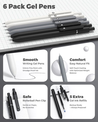 Four Candies 45 PCS School Supplies with Pen Case, 12 Pastel Highlighters, 6 Black Ink Gel Pens, 6 Mechanical Pencils Set for Students Stationary College Essentials (Black)