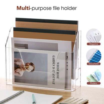 DINGHUO Acrylic Hanging Wall File Folder Organizer for Desk, Clear 3 Tier Document Paper Magazine Holder for Home, Office Organization, School - 1 Pack