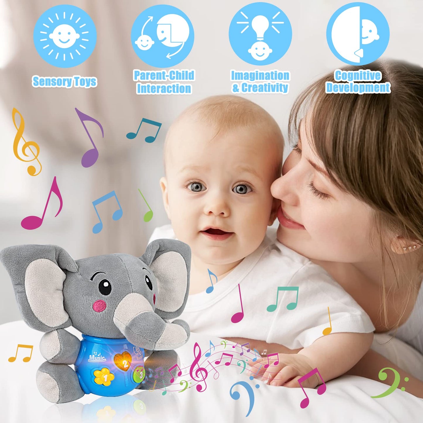 daboot Plush Musical Baby Toys，Cute Elephant Toys for 3-6-12 Months Boys & Girls, Cute Stuffed Animal Infants Baby Toy， Elephant Baby Stuff，Toys for Infants 0-6 Months